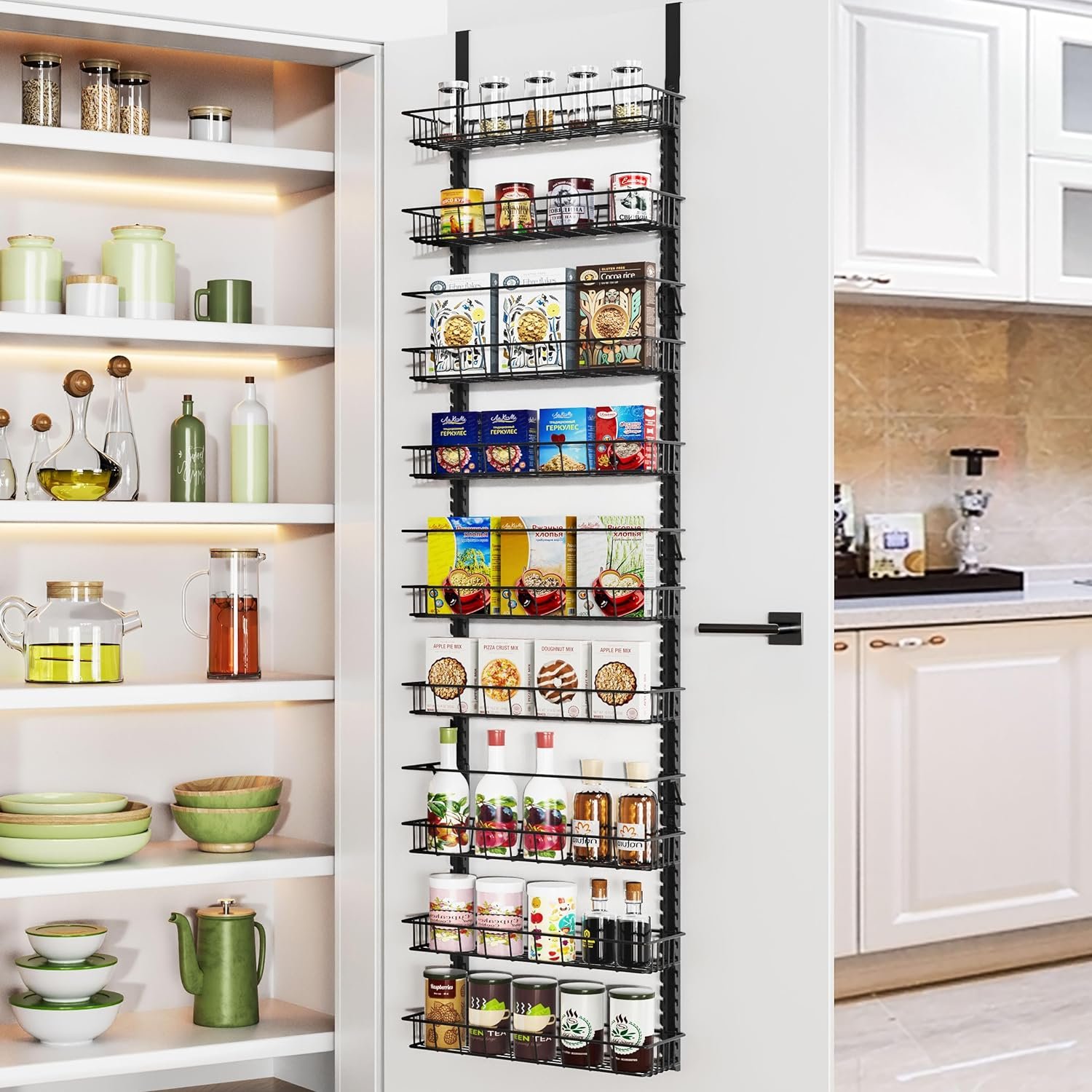 Churboro Over the Door Pantry Organizer Rack with 9 Adjustable Baskets