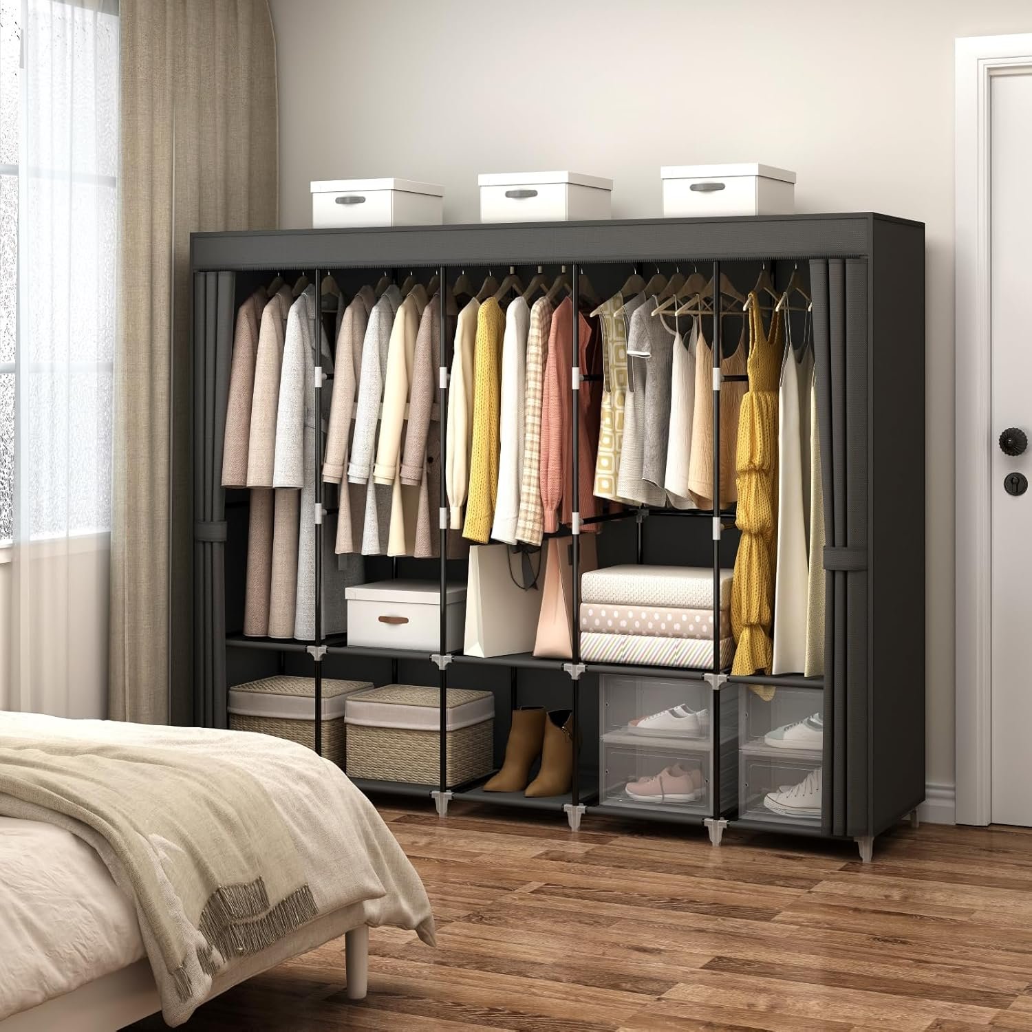 Closet Shelving with Curtains1